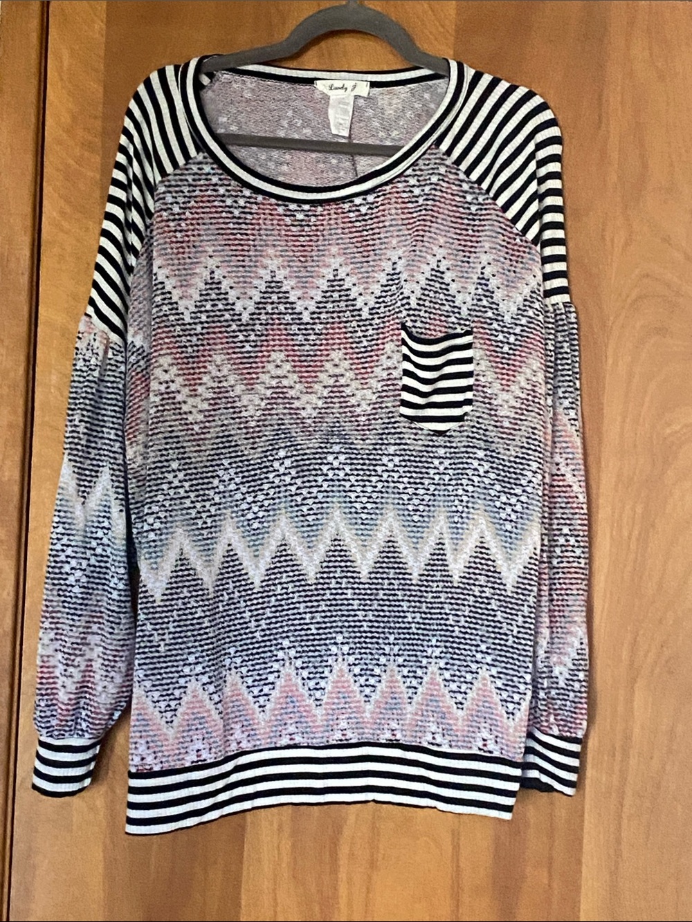 Striped Raglan Zigzag Knit Sweater - Multi Pink/Blue